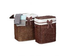 Relaxdays Panier à linge lot de 2 palmier tressé rectangle avec couvercle H x l x P: 565 x 465 x 335 cm capacité 67 L coffre à linge respirant poignées sac en tissu amovible corbeille brun rouge
