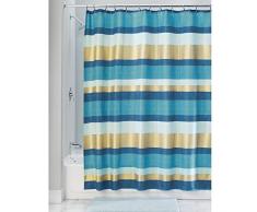 InterDesign Geometric Poly rideau de baignoire moderne, rideau de douche en polyester, rideau de bain avec motif gÃ©omÃ©trique, bleu-vert/dorÃ©