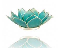 Trimontium tl12005s Photophore en Forme de dreiblÃ¤ttrigen DiamÃ¨tre env. 14Â cm, Capiz Coque Lotus Objet Bleu Clair