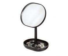 iDesign Miroir Maquillage Petit Miroir Salle de Bain Rond en Plastique Miroir sur pied orientable avec Rangement Maquillage Ou bijoux - Noir