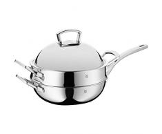 WMF 753506140 Wok Multiply à 28 cm avec Couvercle en métal et Panier Vapeur, Acier Inoxydable, Silver