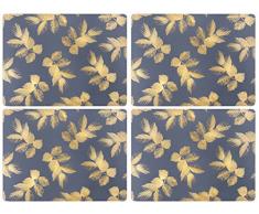 Sara Miller Lot de 4 Sets de Table Motif Feuilles, Céramique, Bleu Marine, 31 x 40 x 2.4 cm