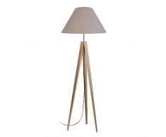Tosel 51069 Lampadaire, Bois/Tube Acier, Abat-Jour Coton, E27, 40 W, Gris, 50 x 163 cm