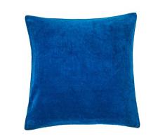 Blanc des Vosges Pacha Housse et coussin Velour de coton Bleu Paon 45 x 45 cm