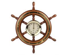 Nauticalia Horloge Ã Roue de Bateau 45 cm en Bois Marron 52 cm