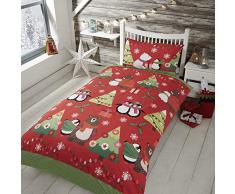 Rapport Parure de lit en Polycoton pour Enfant Motif Pingouin de Noël Rouge Simple