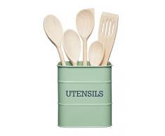 Kitchencraft Living Nostalgia Porte-ustensiles de cuisine en métal 15 x 16 cm, Acier, Sauge anglaise., 14.5 x 14.5 x 16 cm