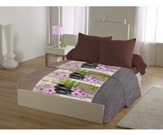 HOME LINGE PASSION Parure de Drap 4 Pièces 240X300 Zen Bouddha, Microfibre, Gris-Marron-Blanc, 240x300 cm