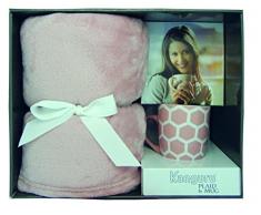 Kanguru 1150 Rose Plaid avec Mug Polyester/CÃ©ramique Rose 170 x 130 cm