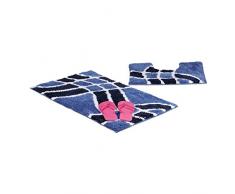 Relaxdays 10020456 Tapis salle de bain WC douche baignoire lot de 2 motif vagues graphiques 80 x 50 cm - bleu