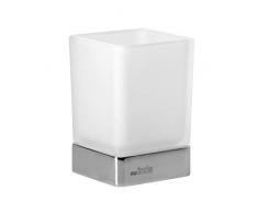 INDA Lea Porte-gobelet avec gobelet en Verre satinÃ©, Blanc, 7 x 7 x 11 cm