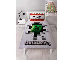 Character World Minecraft Dynamite Housse de Couette rÃ©versible pour lit Une Place, Article sous Licence Officielle, Motif Creeper, avec taie dâOreiller Assortie, Polyester, Blanc,Vert, Rouge