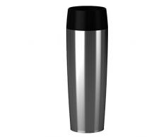 Emsa 515614 TRAVEL MUG GRANDE, Mug isotherme fermeture par pression Quick Press, 100% hermétique, silicone, 500ml, Argent