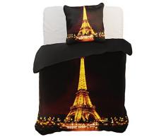 DecoKing Premium 61442Â Parure de lit 200Â x 200Â cm avec 2Â taies doreiller de 80Â x 80Â Chocolat 3D en microfibre Housse de couette parure de lit Eiffel tour eiffel Tower Pop Art marron Marron foncÃ© Orange Jaune