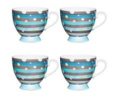Kitchen Craft Lot de 4 Grandes Tasses Ã Pied en Porcelaine Anglaise Motif Aquarelle Bleu 400 ML, Porcelaine, Bleu, 400 ML, Set of 4