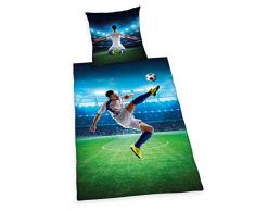 Herding YOUNG COLLECTION Parure de Lit, Réversible, Football, Housse de Couette 135 x 200 cm, Taie dOreiller 80 x 80 cm, Coton/Renforcé