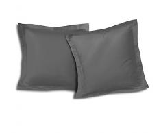 Home Linge Passion Lot De 2 Taies DOreiller, Coton, Gris FoncÃ©, 63x63 cm