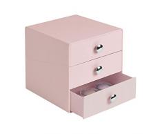 iDesign rangement maquillage à 3 tiroirs, boîte de rangement compacte en plastique pour produits de beauté, ou cosmétiques, boîte à bijoux carrée, rose