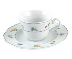 H&H 3278259Â Pengo Soleil Tasse Ã cafÃ© avec Assiette, 110Â CC, Blanc/Bleu