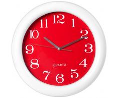 H&H Horloge Murale, Plastique, Blanc/Rouge