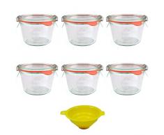 Viva Haushaltswaren U5134528 Lot de 6 bocaux à Bord Arrondi 250 ML avec Pinces, Anneaux et Entonnoir Jaune avec système de Blocage