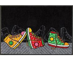 Wash + Dry Tapis Happy Sneakers 50x75 cm, Surface Nylon Semelle: 100% Caoutchouc Nitrile, Multicolore, 80 x 150 cm