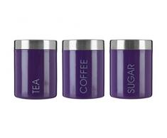 Premier Housewares Liberty Pots à thé, café et Sucre, Acier Inoxydable, Violet, Purple