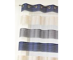 Home Maison HM6989303 Voilage à Fines Rayures Horizontales Organza Polyester Marine 140 x 240 cm