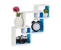 Relaxdays 10021803_361 Étagère cube carré tablette flottante murale 3 cubes en MDF compartiment coloré, blanc-bleu