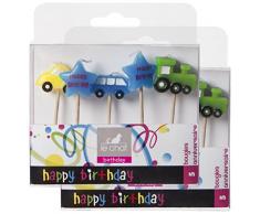 Le Chat 1195099 Lot de 2 packs de 5 bougies anniversairevoitures, locomotives, étoiles sur pic coloris assortis