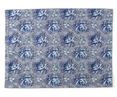 At Home With Marieke 50069002 Set de Table Jean à Fleurs/Carreaux Coton Bleu Océan