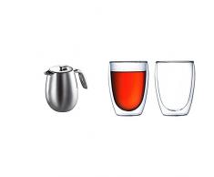 Bodum 1312-16 Columbia CafetiÃ¨re Ã Piston Double Paroi 12 Tasses 1,5 L Inox Brillant + Set de 2 verres Pavina 35 cl