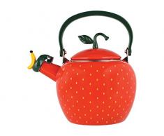 H&H Strawberry Bouilloire, Revêtement Email, Acier INOX, Rouge Décoré, 2,5 litres