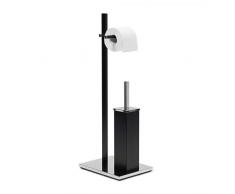 Relaxdays 10020129 Ensemble Support Brosse WC Porte-Papier Toilettes INOX Dimensions Hxlxp 73 x 21,5 x 27,5 cm, Noir, Acier Inoxydable, 27,5 x 21,5 x 73 cm