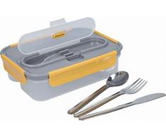 Built Bento Lunch Box avec Couverts, Plastique, Gris/Jaune, 23.5 x 17 x 6.5 cm