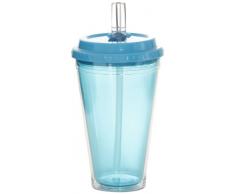 Idelice CO258 741A Verre Double Paroi à Soda ou Jus ou Cocktails avec Paille Intégrée Bleu Turquoise 750 ml