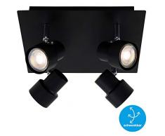 Briloner Leuchten 2861-045 Plafonnier à 4 Spots LED orientables 4 Ampoules GU10 5 W 460 LM 3000 K Noir, Métal