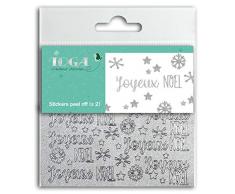 Toga Joyeux Noël Lot de 2 Planches de Stickers Peel Off, Plastique, Pailleté Argent, Dimensions 10 x 10 cm