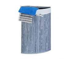 Relaxdays Panier à linge dangle en bambou H x l x Pâ¯env. 65 x 49,5 x 37 cm Gris Panier à linge pliable avec un volume de 64 l et un sac à linge en coton amovible pour les coins et les recoins de votre salle de bain