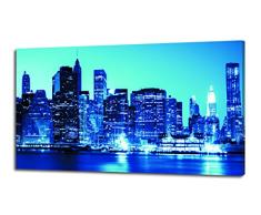 Pintdecor lumières à New York Panneau Lumineux, Bois de Sapin, Bleu Nuit, 80 x 40 x 4.5 cm