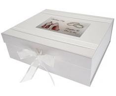 White Cotton Cards Jour après Jour, Fille et Fils Faite Grande boîte Souvenir, Chaussures et bagues de Mariage Tableau, Design, Blanc, 27.2 x 32 x 11 cm