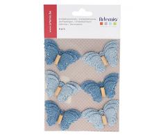 Artemio 11060412 Set de 6 Stickers Papillons, Toile de Jean, Bleu, 11,5 x 0,5 x 19 cm