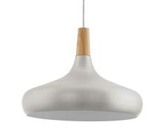 Eglo Lampe suspension Littleton 1 ampoule moderne moderne en acier et bois ArgentÃ© brossÃ© Marron E27, Acier Bois, Argent brossÃ©/marron, 40 x 40 x 110 cm, E27