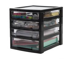 Iris Ohyama, Etagère de bureau à 4 tiroirs - Smart clear Chest - SCCS-310, plastique, noir/transparent, 22 L, 32 x 39 x 35