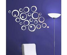 WALPLUS Sticker Mural Miroir Art Cristal Anneaux Combinaison Sticker Mural Amovible en Vinyle Autocollant Mural Stickers Maison Décoration DIY Salon Chambre Décor Chambre denfant, Argent