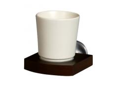 Bisk 00968 Madagaskar Gobelet en cÃ©ramique avec Support en Nickel brossÃ© et Bois 10 x 13 x 10,5 cm