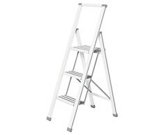 WENKO Escabeau Pliant Design en blanc - 3 Marches, Revêtu daluminium, 44 x 127 x 5.5 cm, Blanc