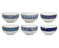 Ardtime EC-6AZBOL11 6 Bols Design azulejos/Style Ethnique, Oriental, Bleu, méditéranée, Monde, Asiatique, Japonais, Céramique, Blanc, 11 cm