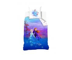 Disney Reine des neiges Parure de lit 100% Coton, Bleu Orange, Housse de Couette 140x200 cm + taie doreiller 63x63 cm