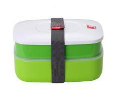 Bergner Walking Pleasure Set hermétique 2 Couches + Couverts, Vert, Blanc et Gris, 11.7 x 18 x 10.2 cm